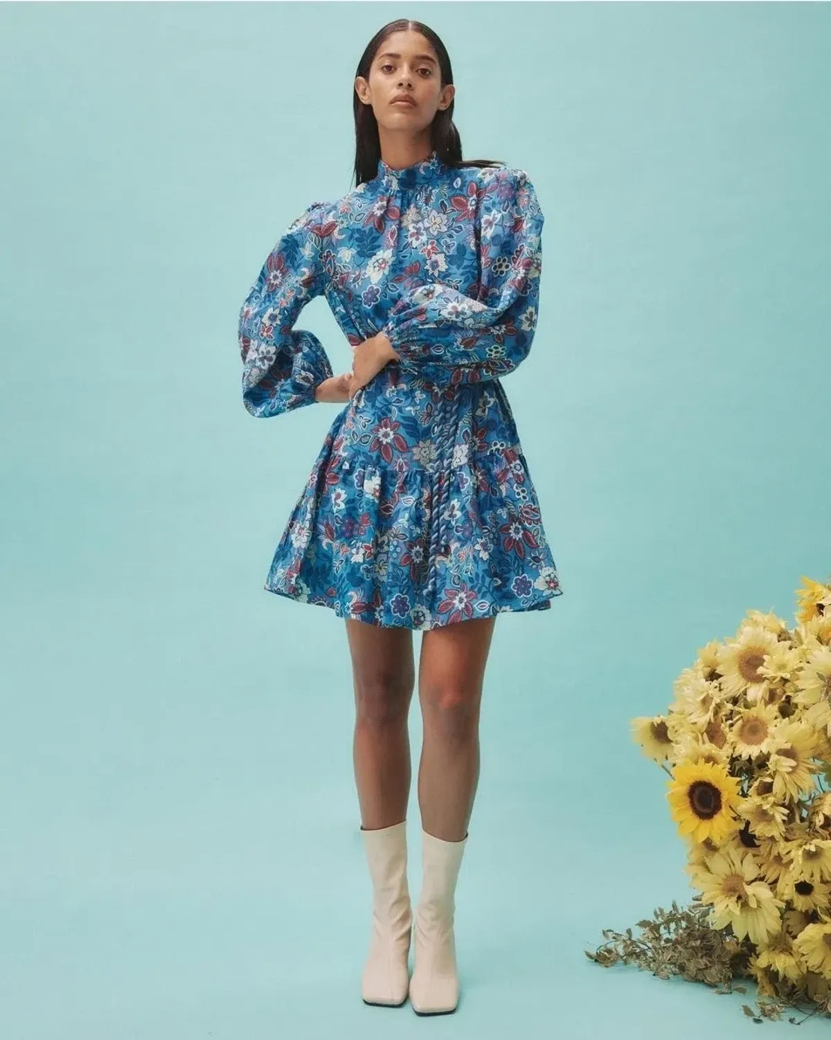 Alemais Isabella Mini Dress Size 14 AU Blue Paisley for rent on The Volte - main image