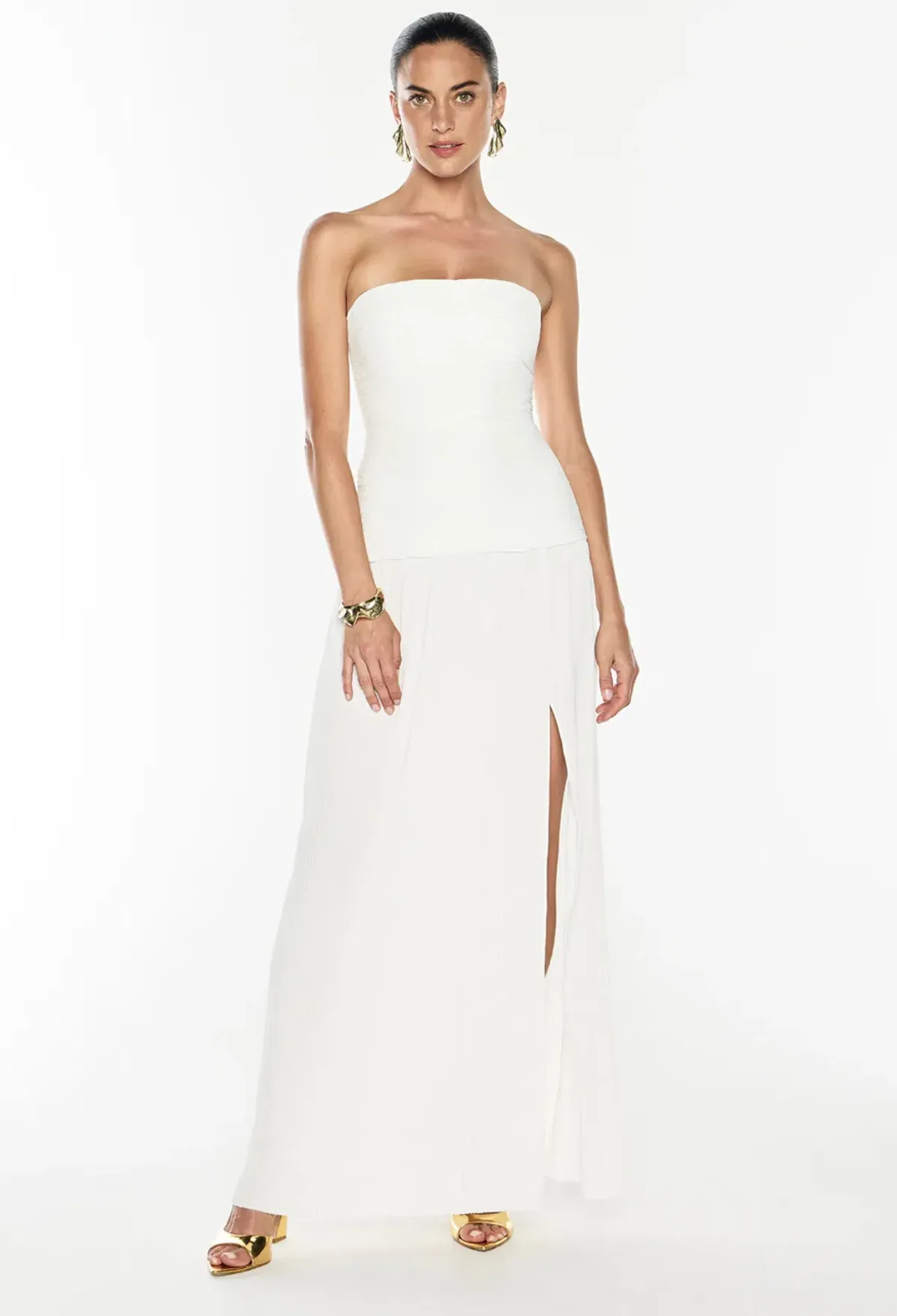 MANNING CARTELL DOUBLE TIME PLEAT STRAPLESS DRESS in WHITE AU 6 | Engagement party, Bridesmaid Dress - Image 1