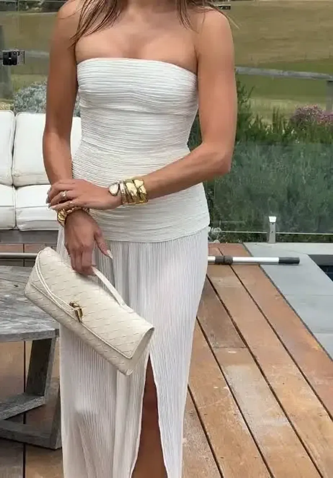 MANNING CARTELL DOUBLE TIME PLEAT STRAPLESS DRESS in WHITE AU 8 | Engagement party, Bridesmaid Dress for rent on The Volte - main image