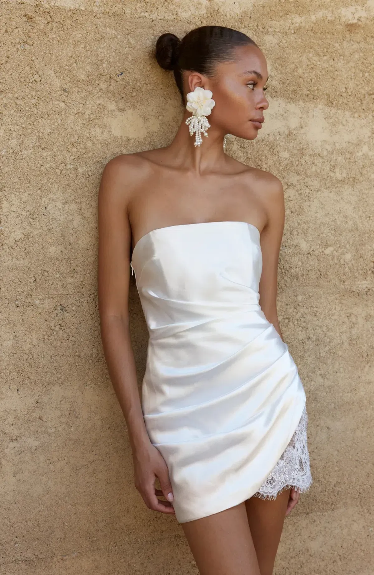 GRACE LOVES LACE SATEEN STRAPLESS MINI WEDDING DRESS in XS ( Fits AU 6 - 8 ) | Reception, Hen's & Bachelorette Party Dress - Image 1