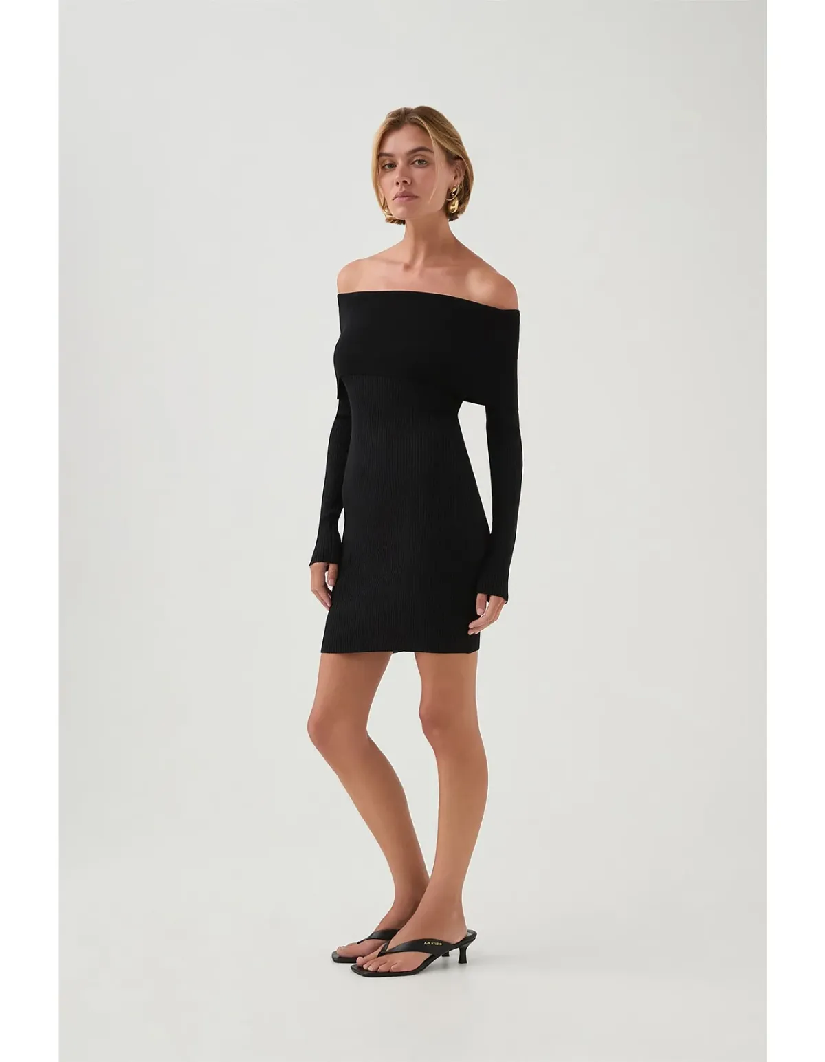 Aje Studio Deia Off Shoulder Long Sleeve Dress Black Size 12 for rent on The Volte - main image
