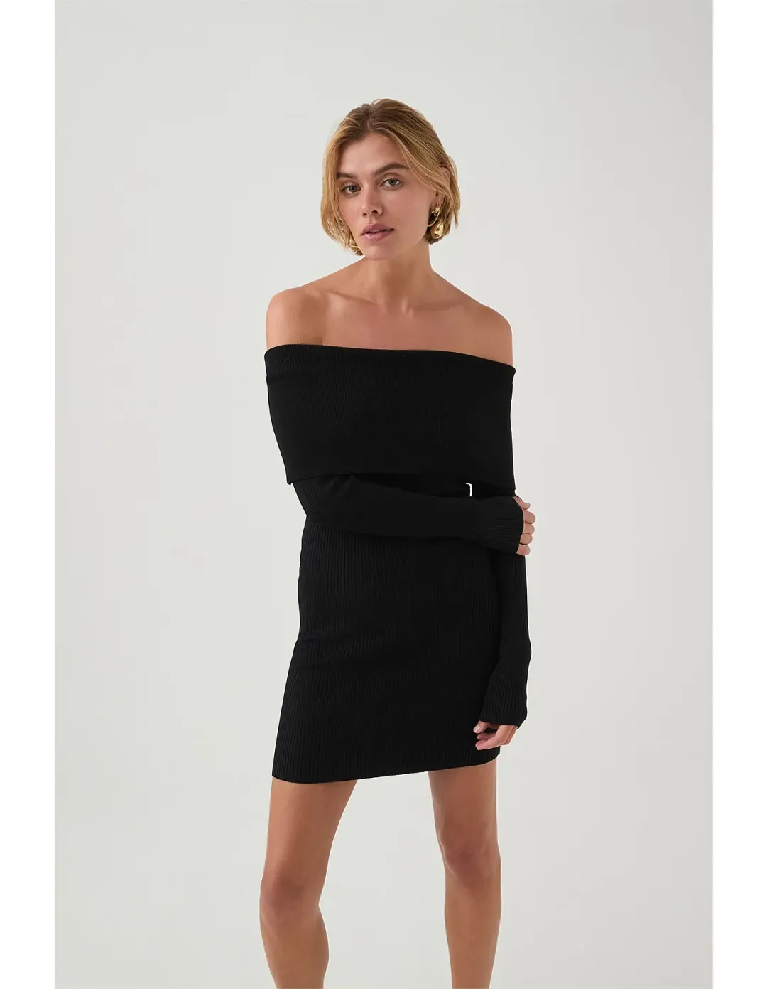 Aje Studio Deia Off Shoulder Long Sleeve Dress Black Size 12 for rent on The Volte - main image