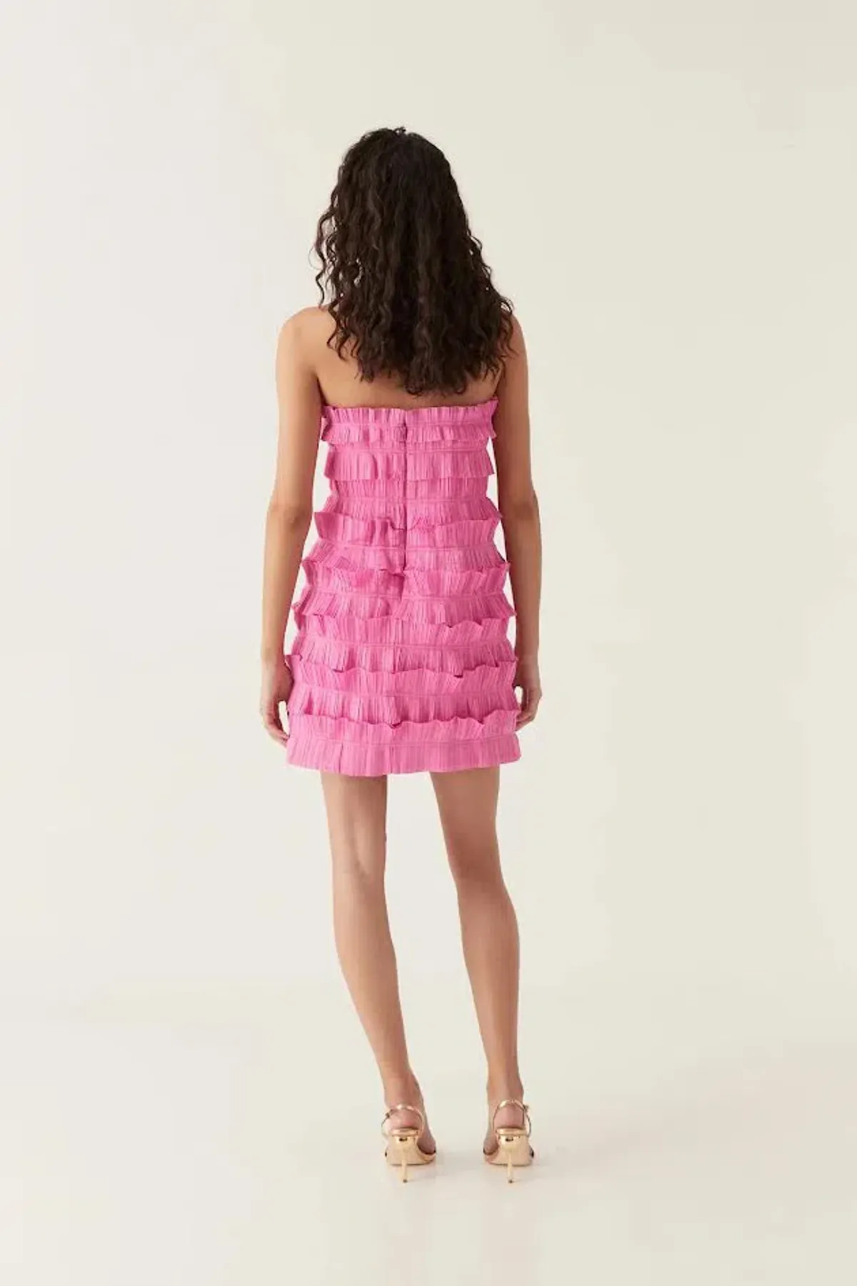 New AJE Strapless 'Palladium' Ruffled Mini Dress in Muted Fuchsia Pink - Size 6 AU - Image 3