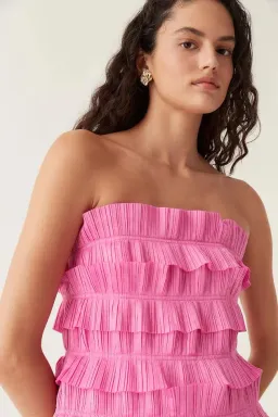 New AJE Strapless 'Palladium' Ruffled Mini Dress in Muted Fuchsia Pink - Size 6 AU for rent on The Volte - image 5