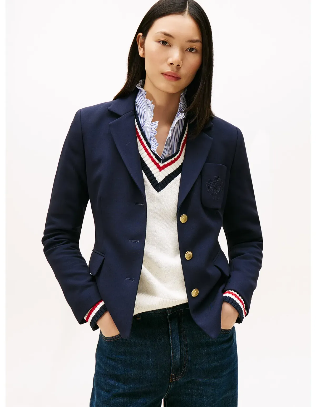 Tommy Hilfiger Punto Tonal Crest Slim Blazer Navy Size 36 EU - Image 1