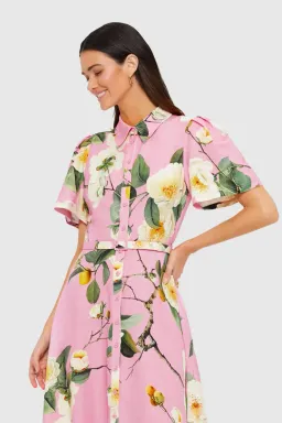 Leo Lin Becca Short Sleeve Midi Dress - Camelia Print for rent on The Volte - image 4
