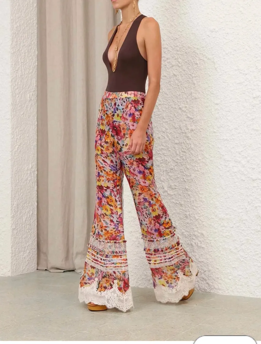 Zimmermann LUNA SHIRRED FLARE PANT size O for rent on The Volte - main image