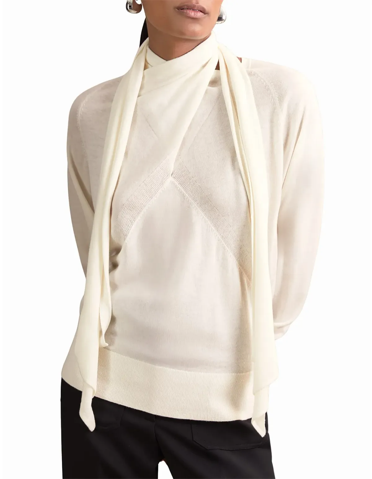 Reiss Alexis Tie Long Sleeve Top Cream Size 8 - Image 1