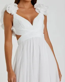MAC DUGGAL - White Ruffle Tiered Cut-Out Chiffon Gown: Size US 4 / Au 8 for rent on The Volte - image 2