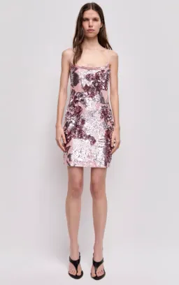 AJE Halo Mini Sequin Dress Fawn Pink Size 8 for rent on The Volte - image 1