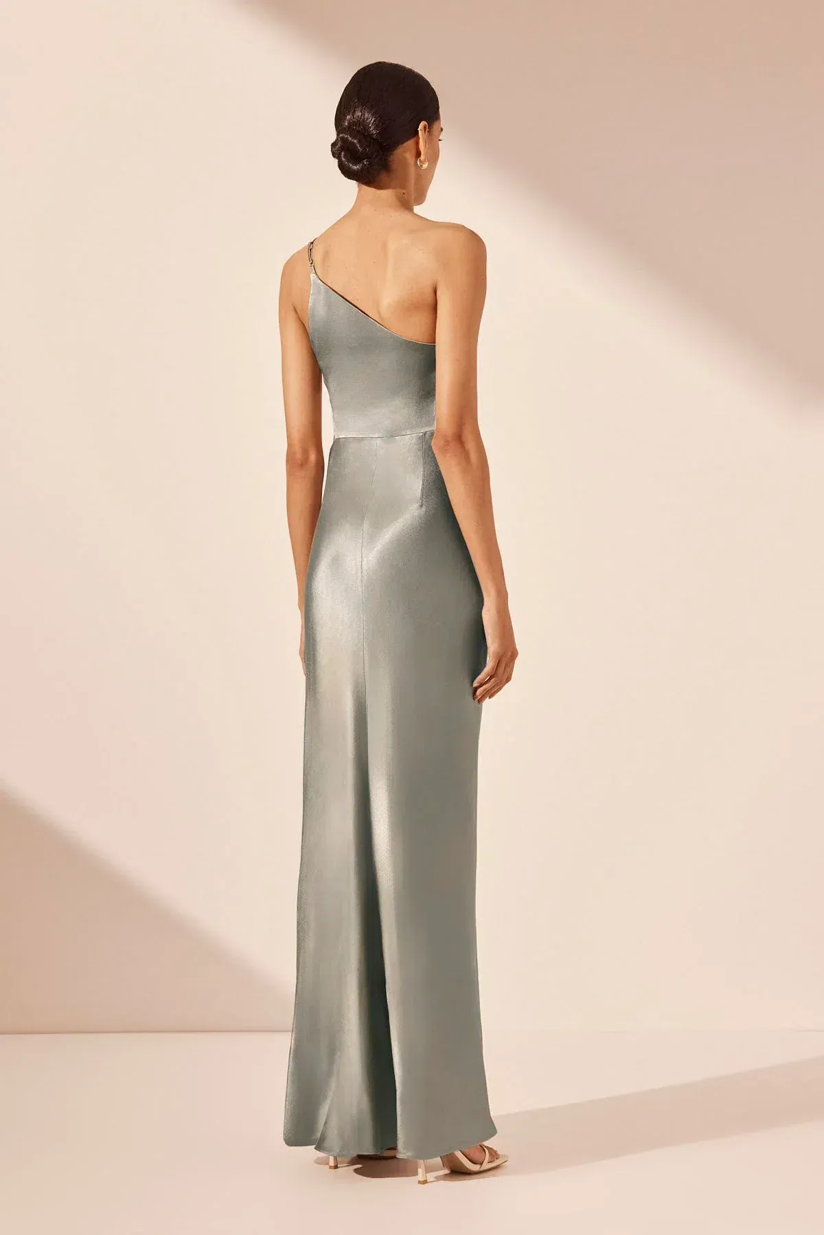 Shona Joy La Lune Asymmetrical Gathered Maxi Dress - Sage Size 10 - Image 5