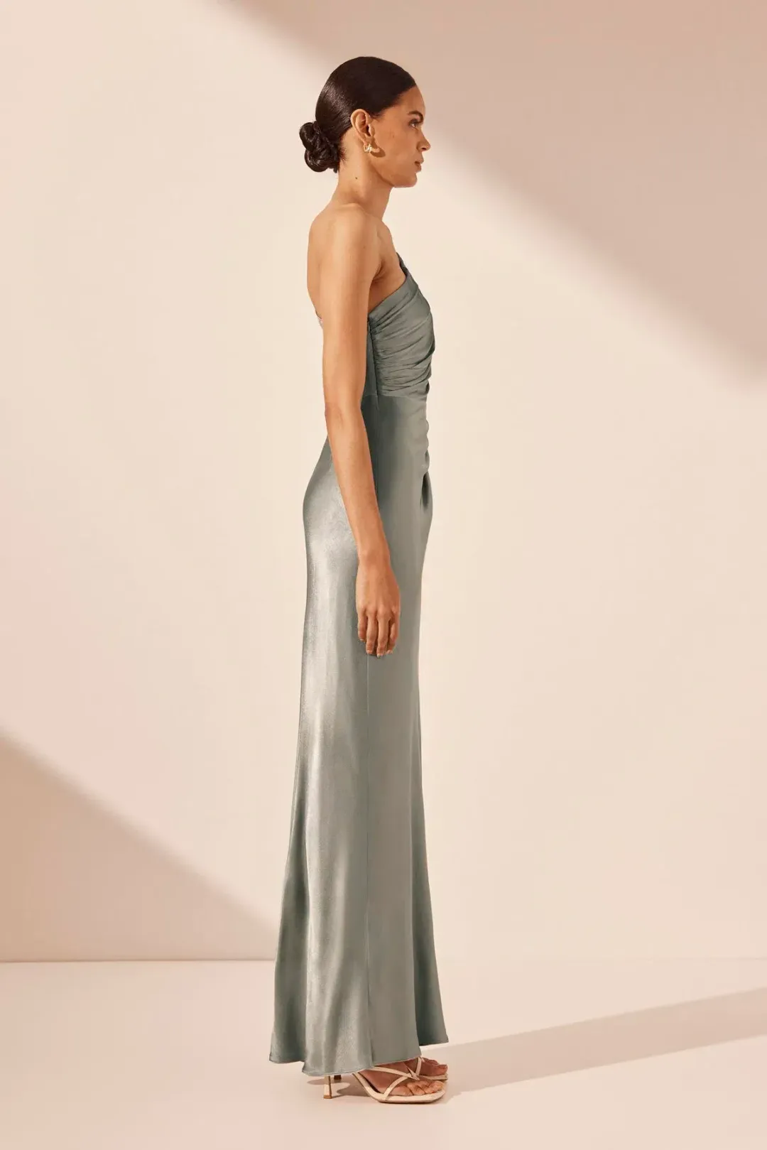 Shona Joy La Lune Asymmetrical Gathered Maxi Dress - Sage Size 10 for rent on The Volte - main image
