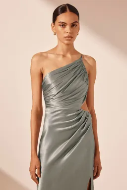 Shona Joy La Lune Asymmetrical Gathered Maxi Dress - Sage Size 10 for rent on The Volte - image 2