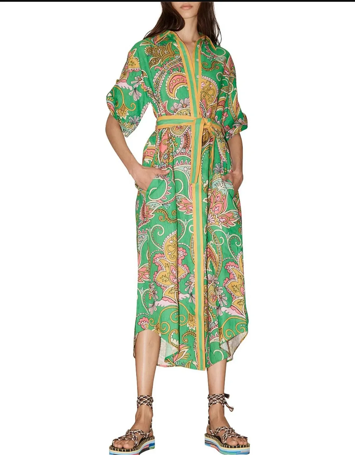 Alemais Marion Shirt Dress in Green Paisley Size 14 - Image 1