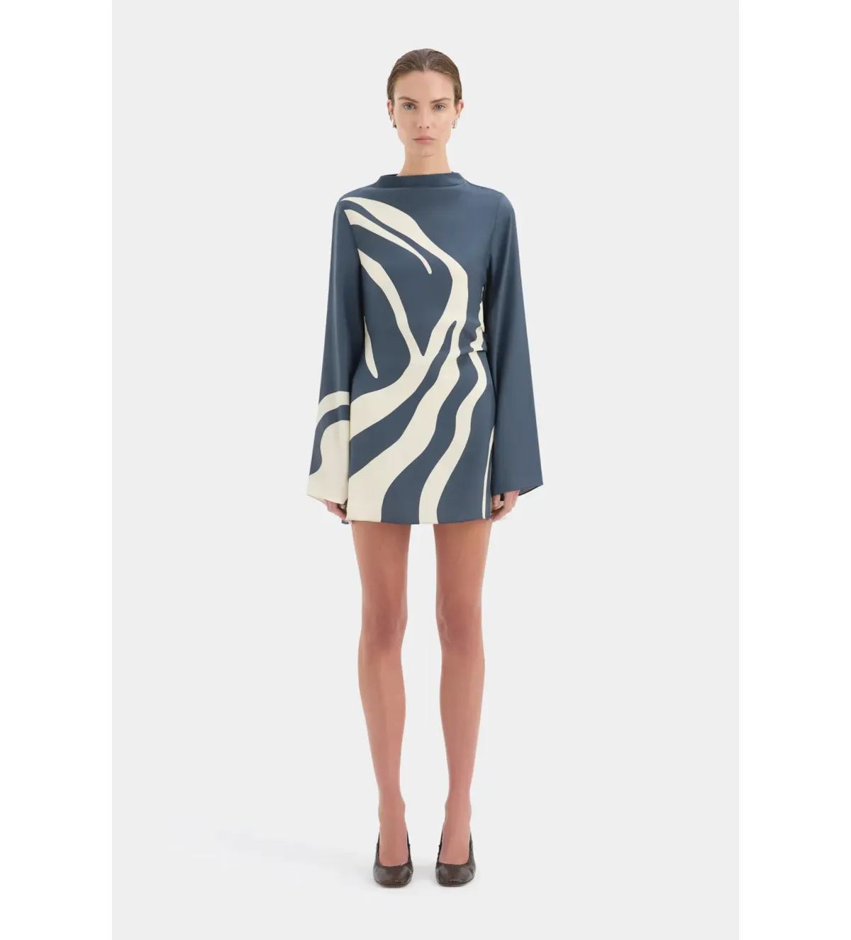 Sir The Label Lilou Long Sleeve Mini Dress in Liora Charcoal Blue Size AU8 - Image 1