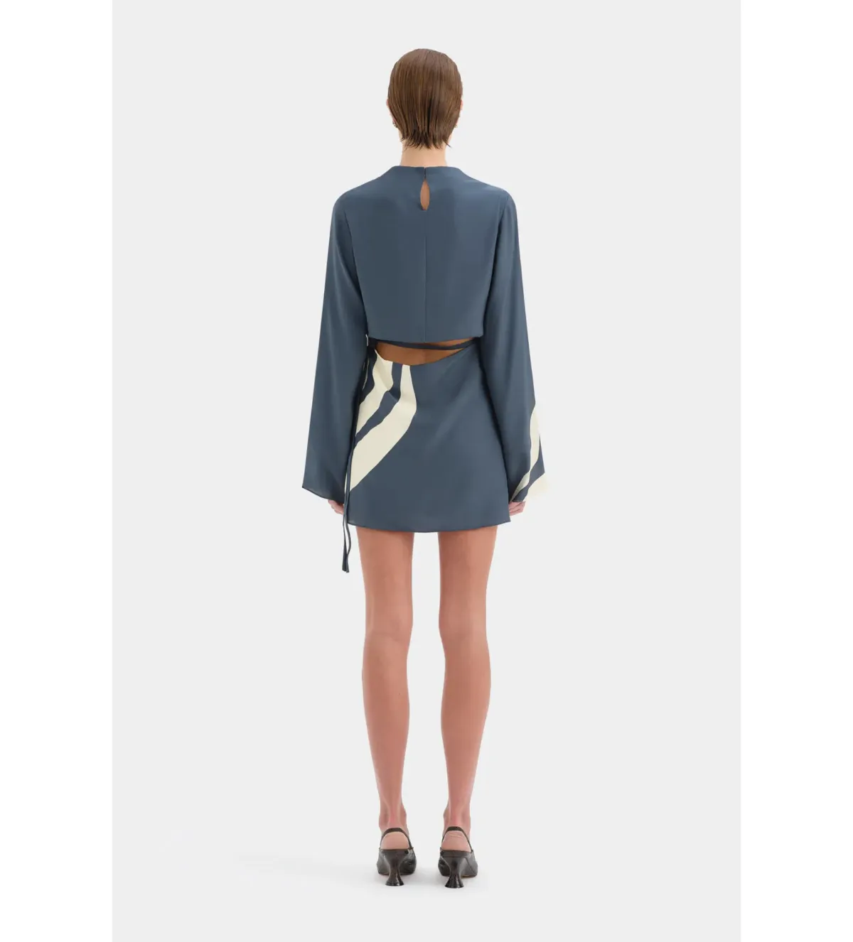 Sir The Label Lilou Long Sleeve Mini Dress in Liora Charcoal Blue Size AU10 - Image 3