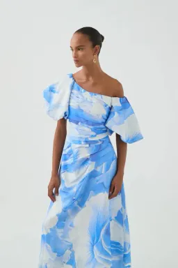 𩵠NEW Aje Cadence Ruched Midi Dress ā Prismatic Floral Light Blue ā Size AU 10 𩵠for rent on The Volte - image 2