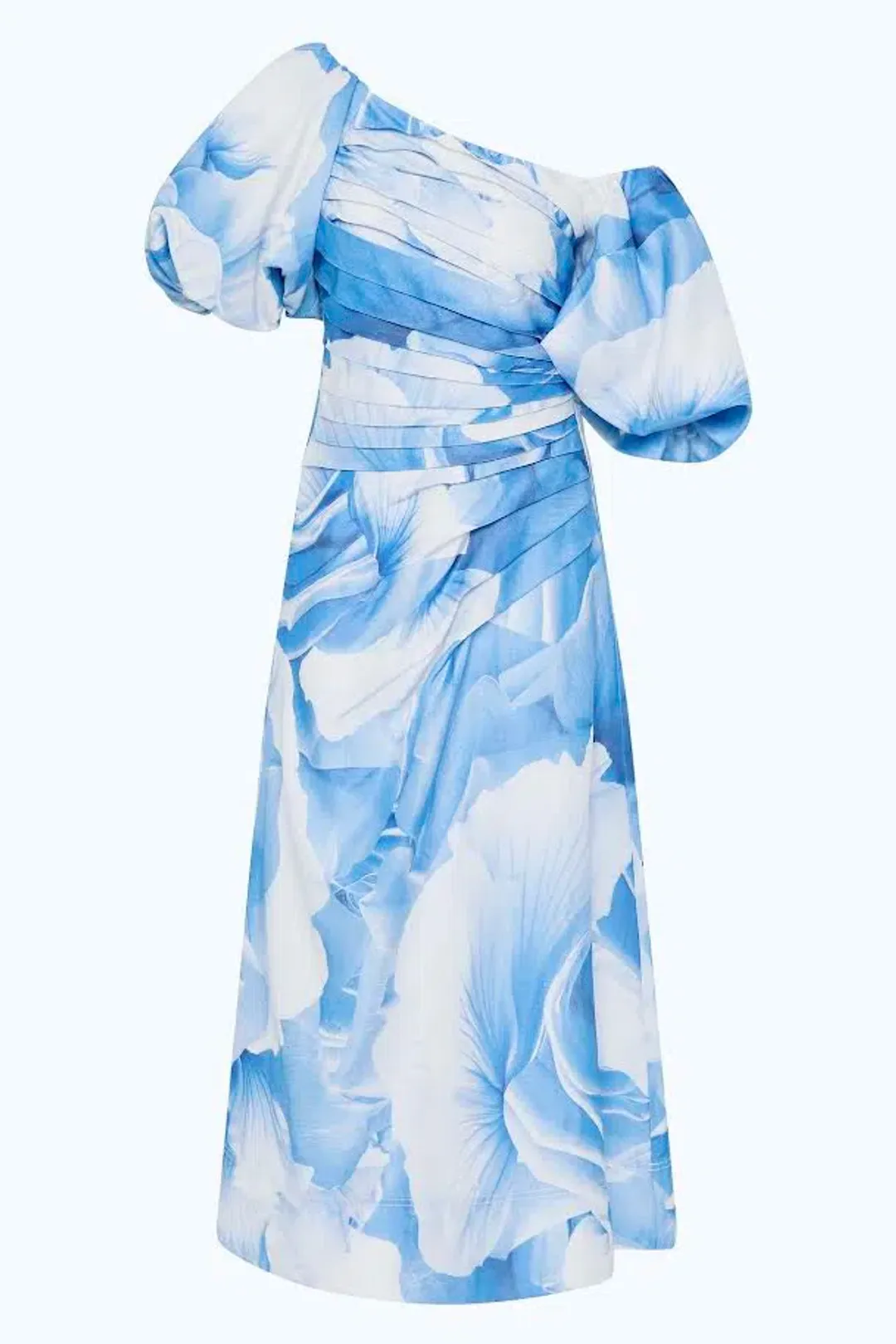 𩵠NEW Aje Cadence Ruched Midi Dress ā Prismatic Floral Light Blue ā Size AU 10 𩵠for rent on The Volte - main image