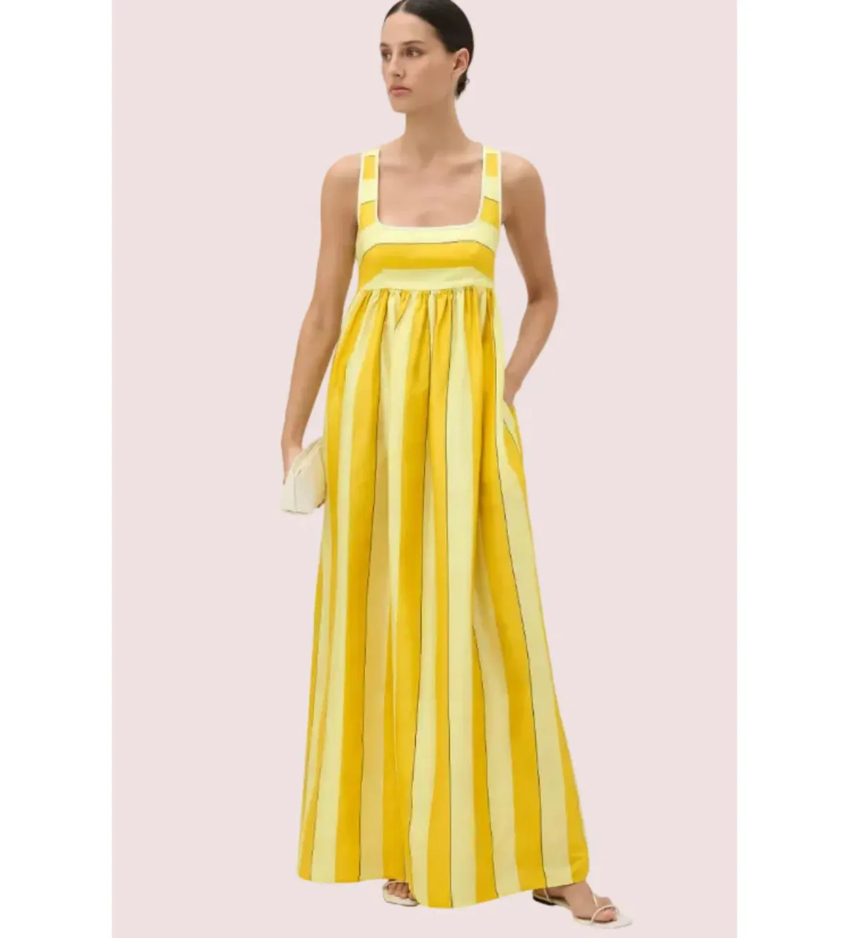 Oroton Slub Silk Stripe Sundress in Sunflower Size AU10 for rent on The Volte - main image