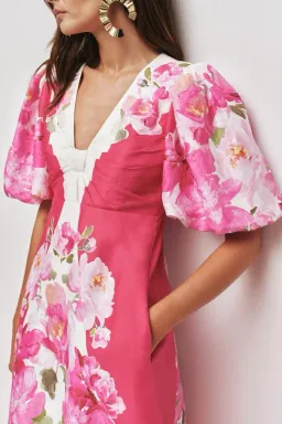 🩷 AJE Overflow Knotted Floral Midi Dress in 'Rosa Bold' Pink – Size AU 10 🩷 for rent on The Volte - image 1