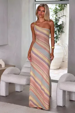 Kapri - Milan Maxi Dress | Pastel Striped Knit for rent on The Volte - image 2