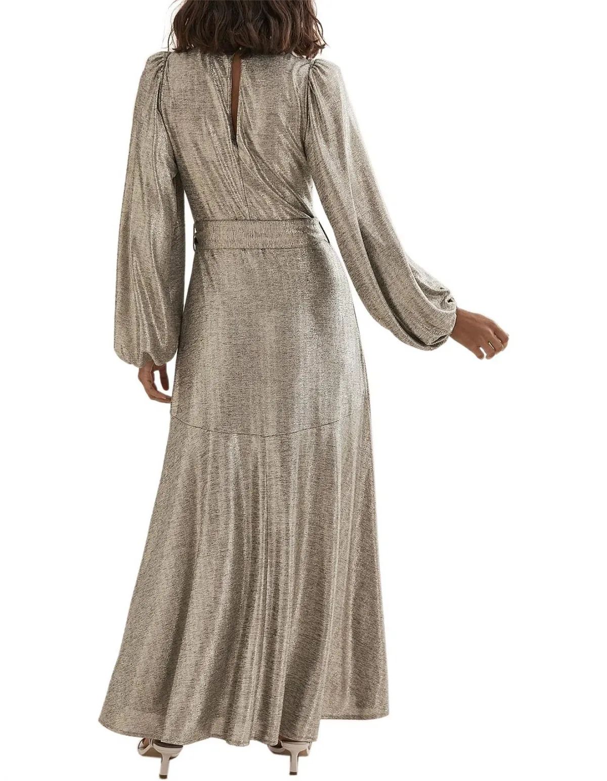 COUNTRY ROAD Metallic Wrap Maxi Dress in Pewter Gold - Size L / 14 women's - Image 2