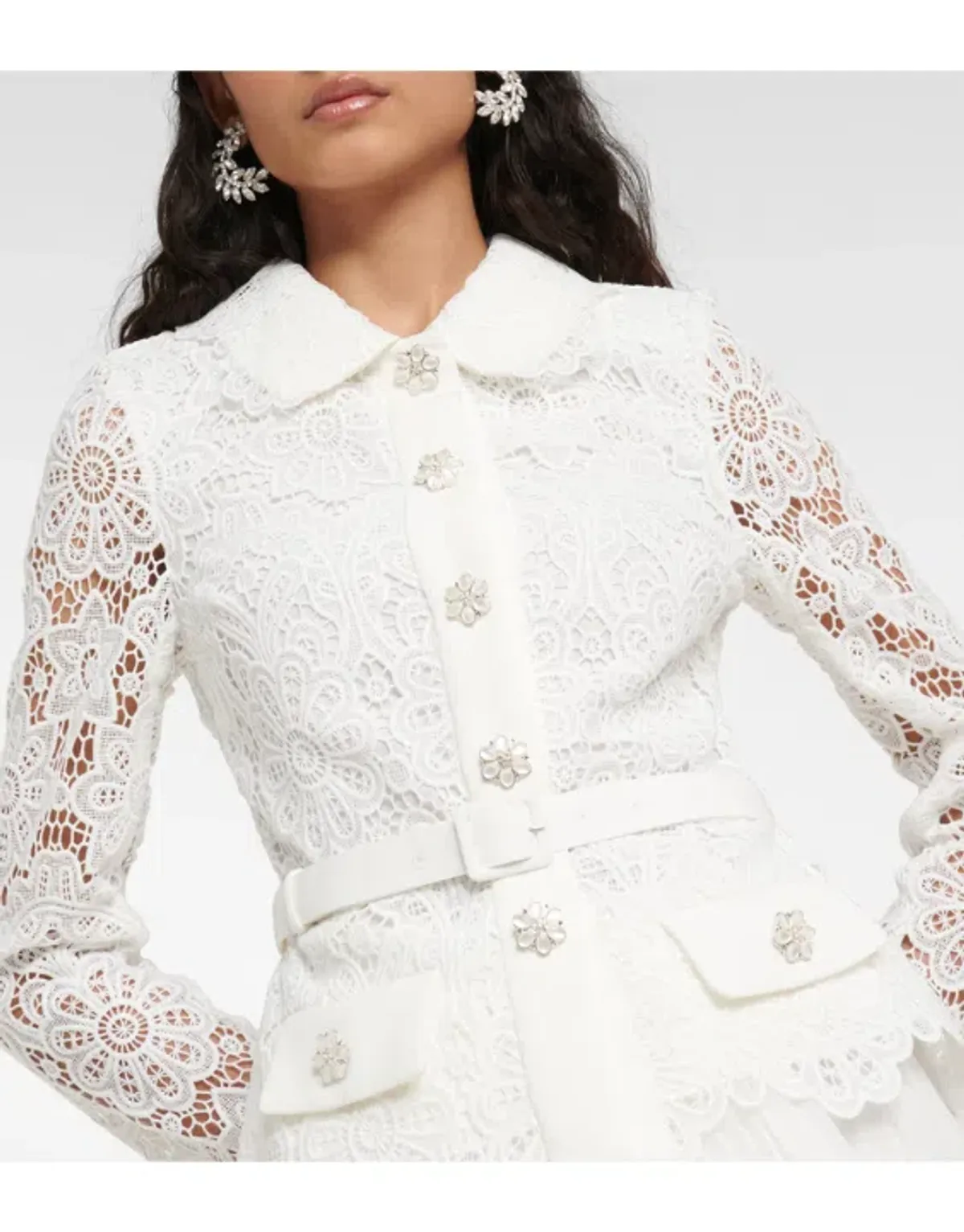 Self-Portrait Belted Crystal Embellished Guipure Lace Midi Dress - Image 2