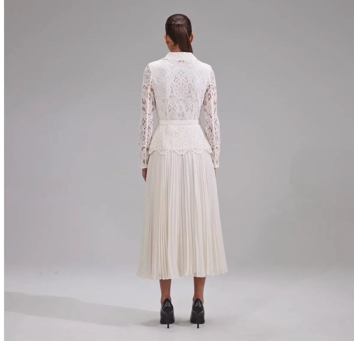 Self-Portrait Belted Crystal Embellished Guipure Lace Midi Dress - Image 6