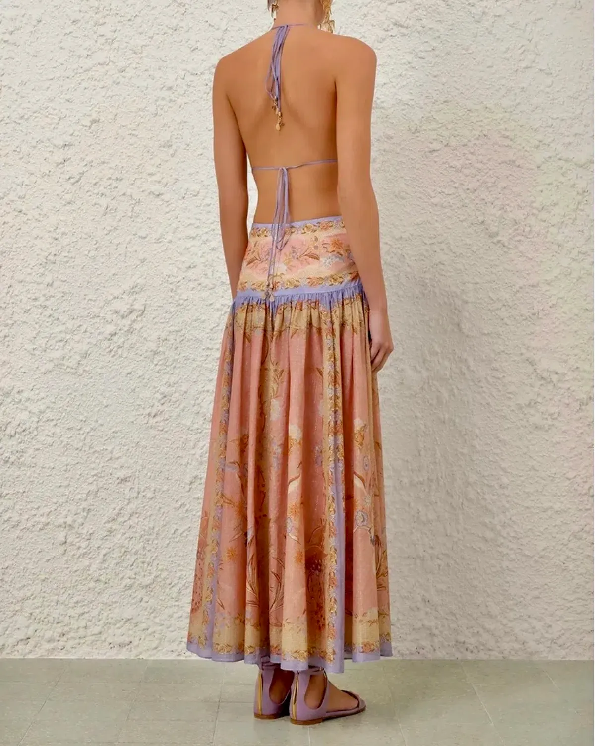 Zimmermann Indra Plunge Halter Maxi Dress Pink Scarf Floral s0 - Image 3