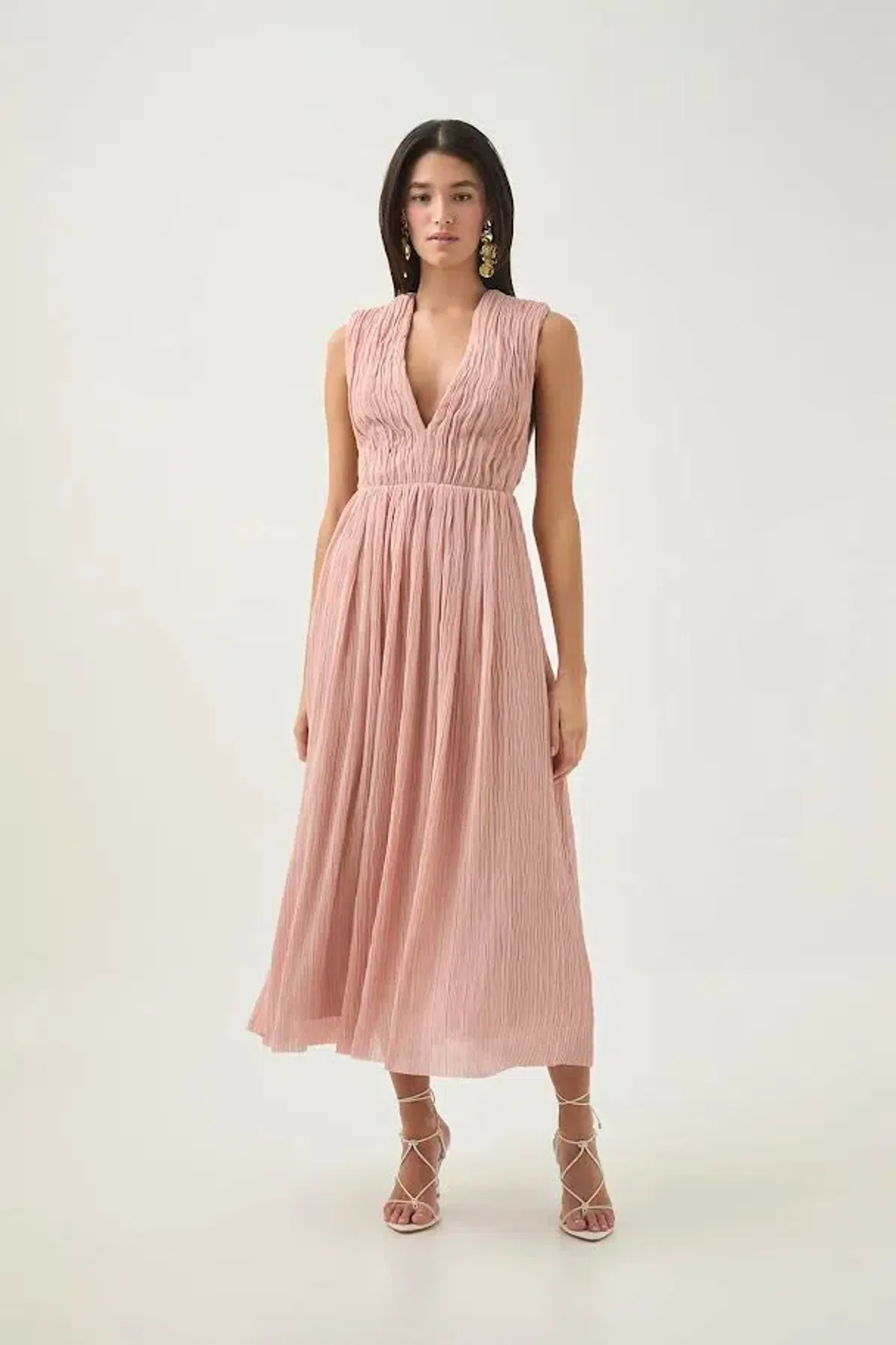 Aje Becoming Bow Back Midi Dress in Blush Pink Size AU10 for rent on The Volte - main image