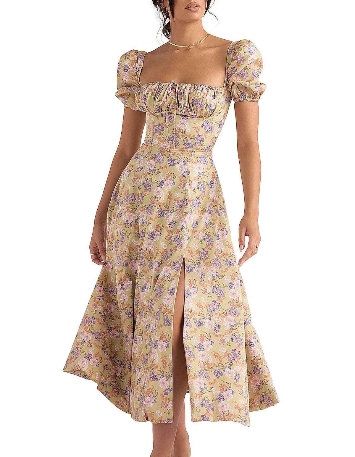 House Of Cb Tallulah Print Puff Sleeve Midi Sundress Peony Size 6 - Image 2