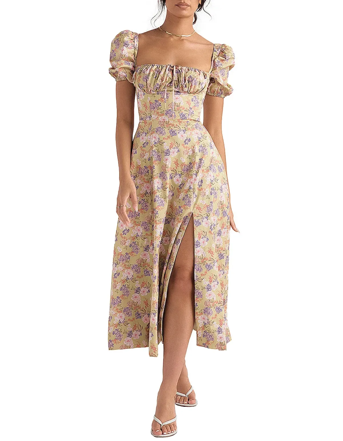 House Of Cb Tallulah Print Puff Sleeve Midi Sundress Peony Size 6 - Image 1