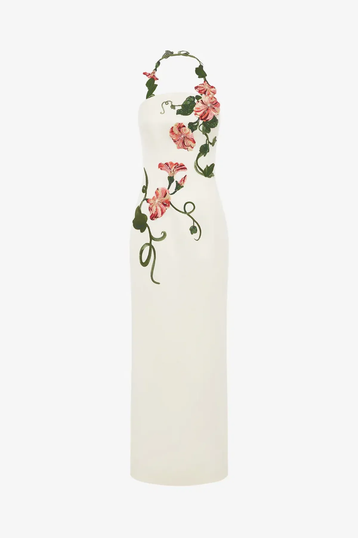 Leo Lin Ava Halterneck Appliqué Floral Bustier Maxi Dress Vine Print in Snow Size 12 - Image 1