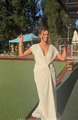 Bec and Bridge Leia Drape Gown Butter Cream White Size 14 for rent on The Volte - image 3