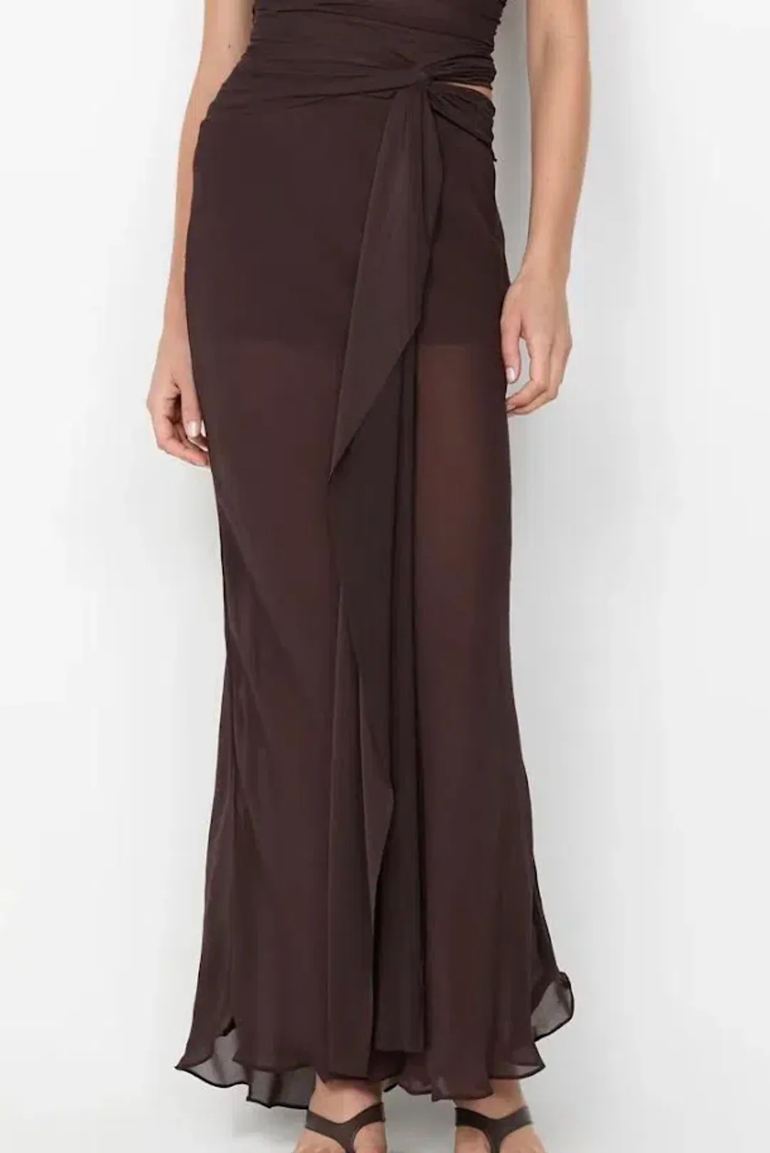 🤎 BEC and BRIDGE Jehnaya Strapless Maxi Dress – Dark Chocolate Brown – Size AU 10 🤎 for rent on The Volte - main image