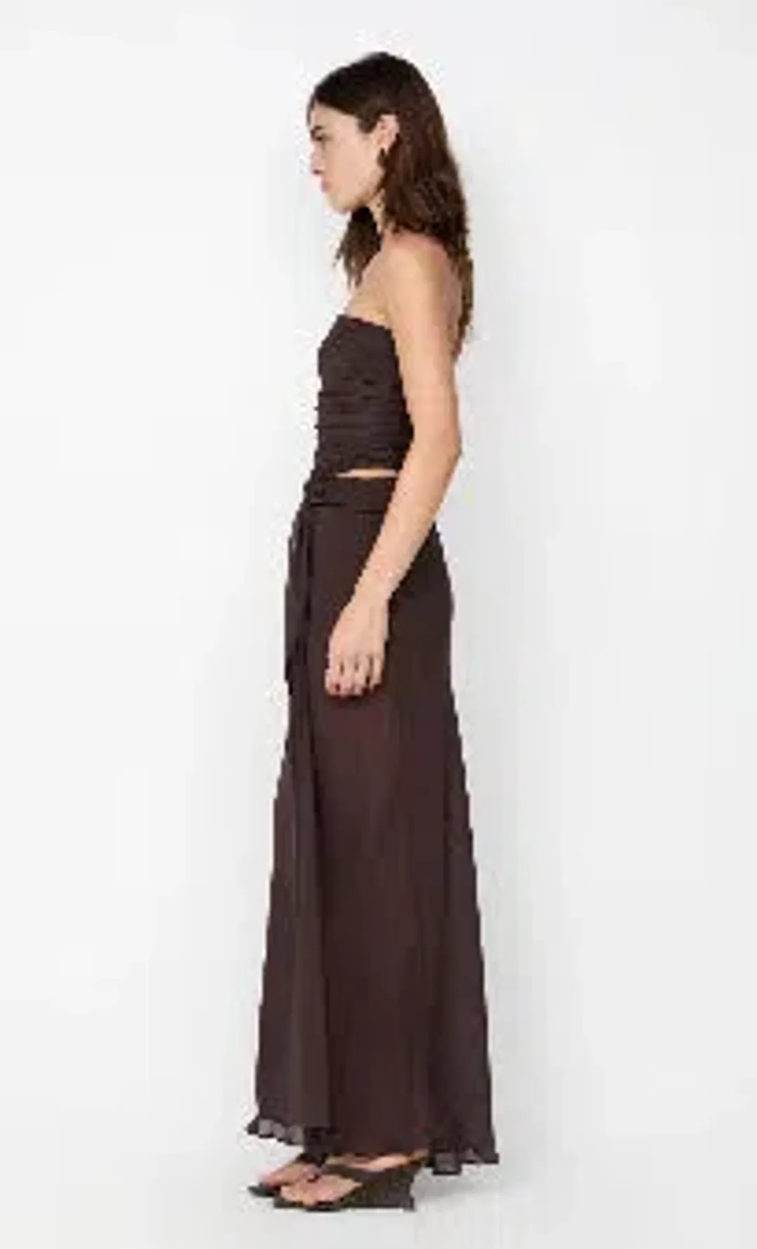 🤎 BEC and BRIDGE Jehnaya Strapless Maxi Dress – Dark Chocolate Brown – Size AU 10 🤎 for rent on The Volte - main image