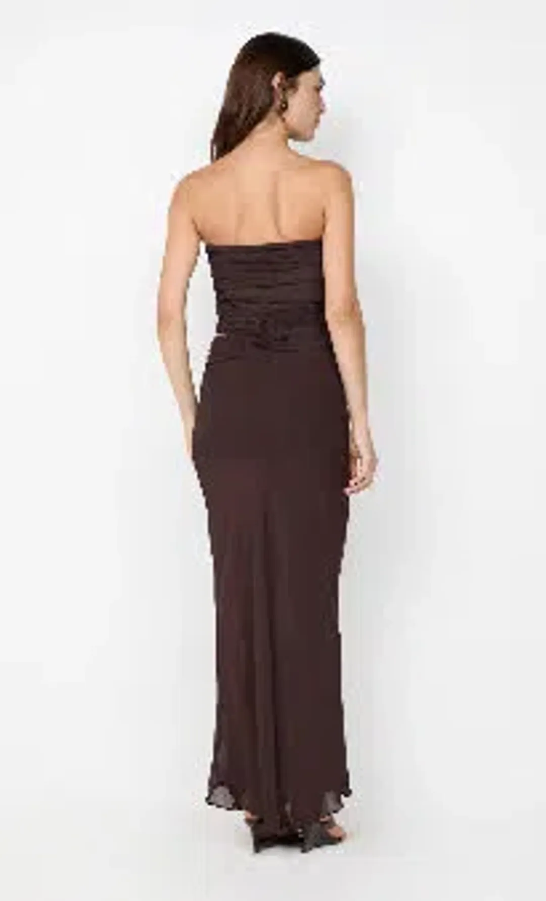 🤎 BEC and BRIDGE Jehnaya Strapless Maxi Dress – Dark Chocolate Brown – Size AU 10 🤎 for rent on The Volte - main image