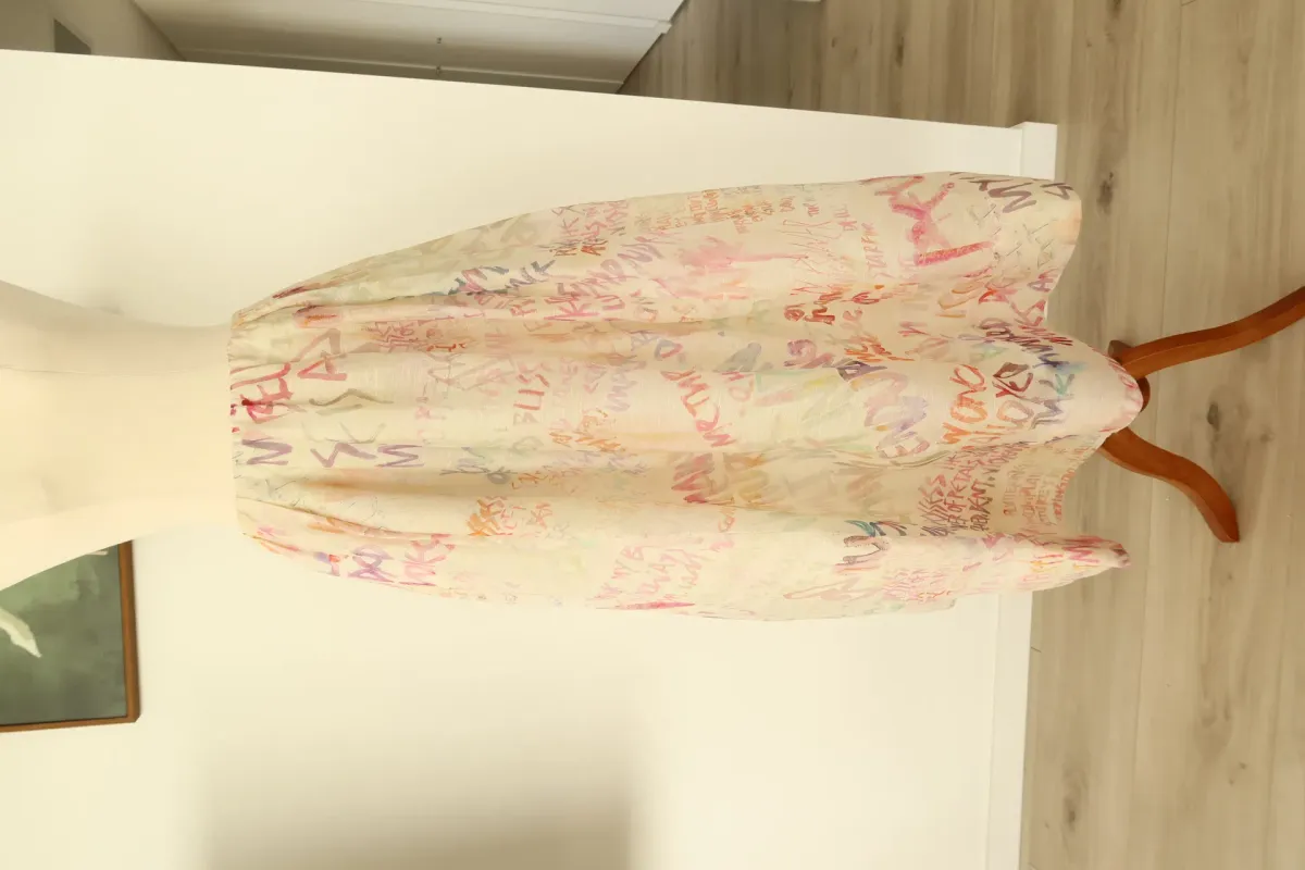 ZIMMERMANN Cream Voluminous Maxi Skirt with Multicoloured Writing Size 8 - Image 1