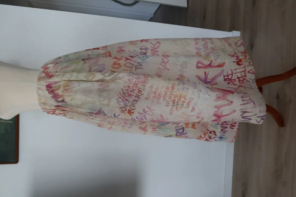 ZIMMERMANN Cream Voluminous Maxi Skirt with Multicoloured Writing Size 8 - Image 4