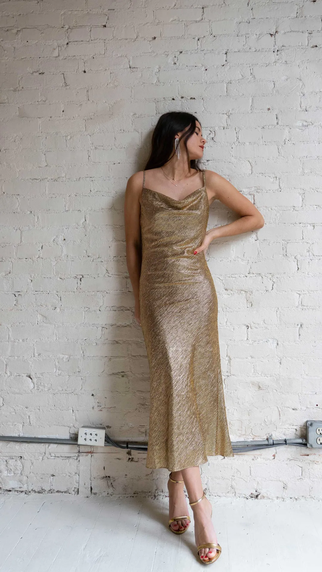 Shona Joy Cowl Bias Midi Dress Gold Size 8 for rent on The Volte - main image