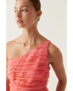 Aje Mercury Iridescent Mini Dress Coral Pink Size AU 6 / XS for rent on The Volte - image 3