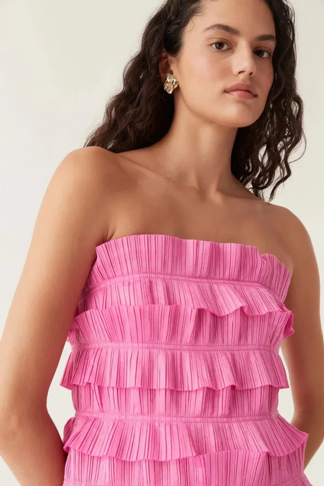 Aje Palladium Ruffled Mini Dress Muted Fuchsia Size S AU 8 for rent on The Volte - main image