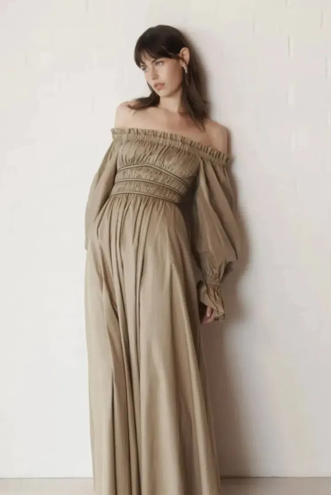 Aje Wattle Off Shoulder Midi Dress Taupe size 12 for rent on The Volte - main image