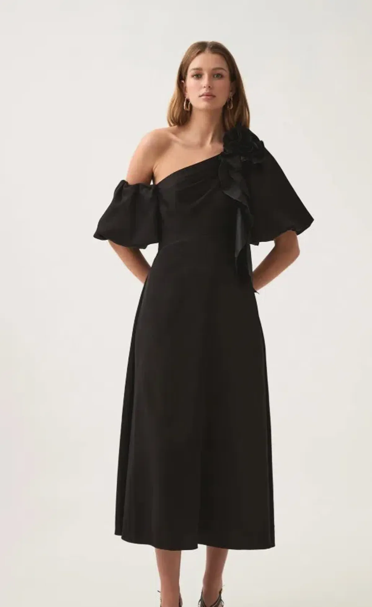 Aje Magnetic Draped Midi Dress Black size 8 - Image 5