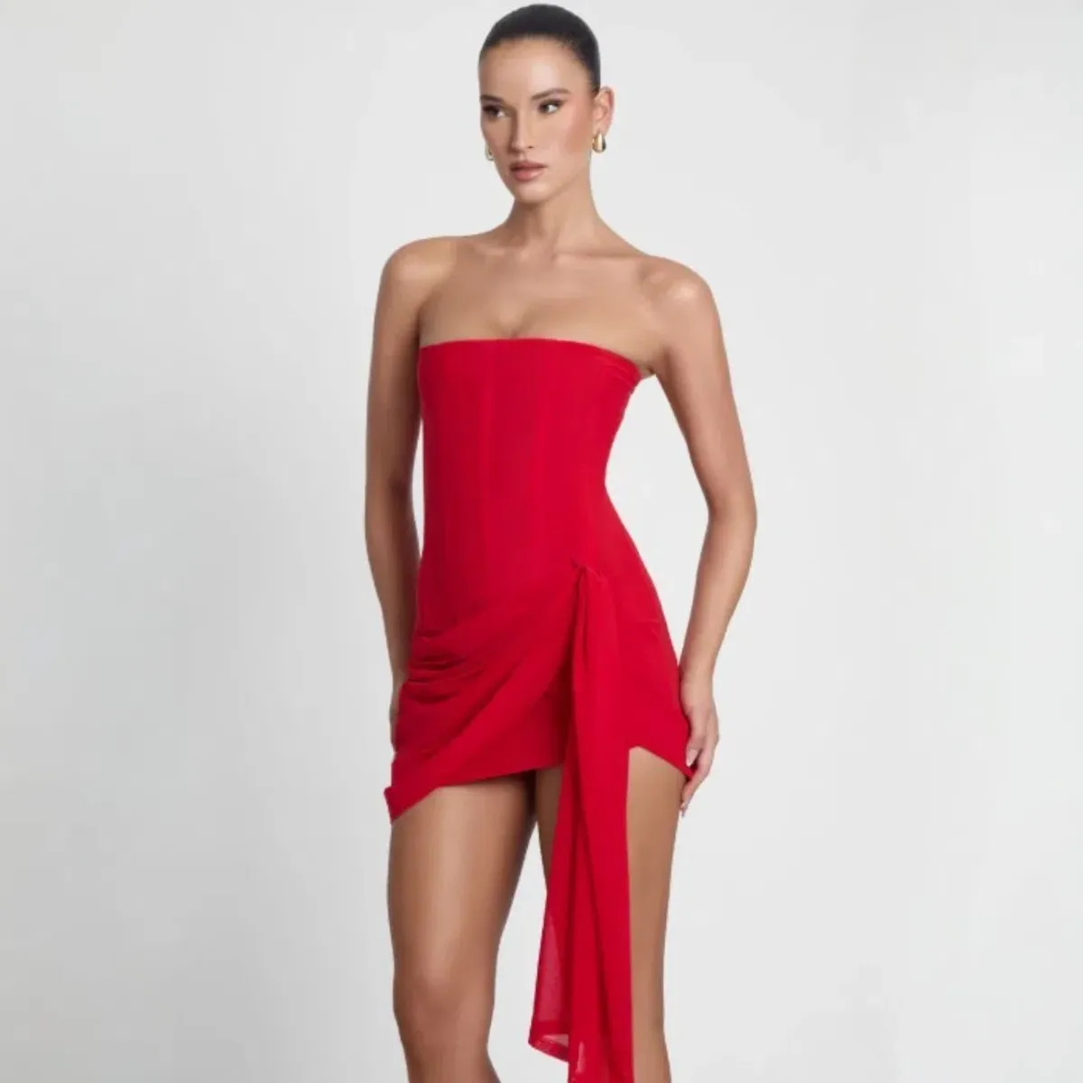 Leau Mira Mesh Corset Dress - Red Size Large for rent on The Volte - main image