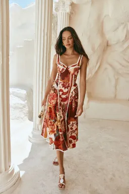Sabo Zaco Red Floral Barocca Print Sweetheart Maxi Alessa Dress size 10 L for rent on The Volte - image 2