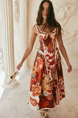 Sabo Zaco Red Floral Barocca Print Sweetheart Maxi Alessa Dress size 10 L for rent on The Volte - image 1