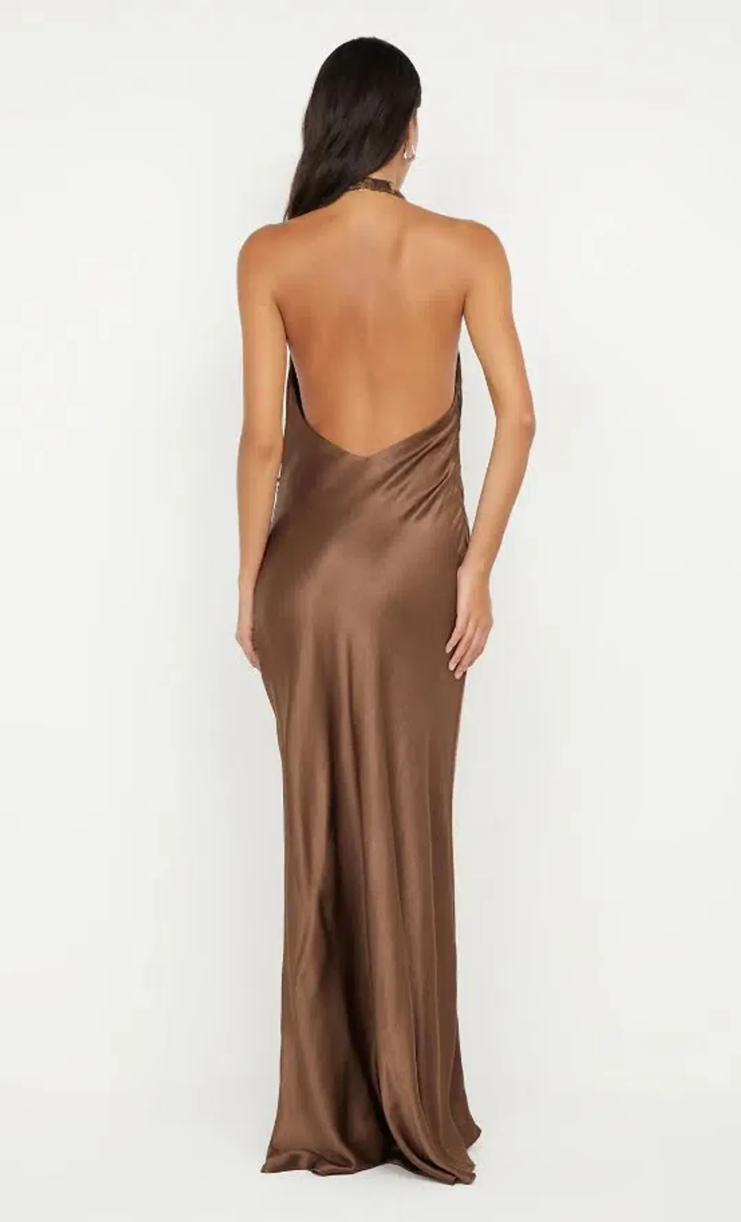🤎 Bec and Bridge Elisia Wrap Maxi Dress in Milk Chocolate Brown - Size 10 AU Satin formal gown🤎 for rent on The Volte - main image