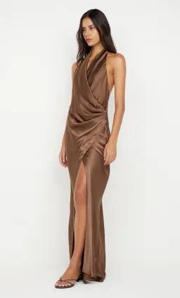 🤎 Bec and Bridge Elisia Wrap Maxi Dress in Milk Chocolate Brown - Size 10 AU Satin formal gown🤎 for rent on The Volte - image 1
