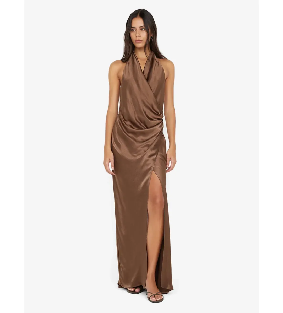 Bec & Bridge Elisia Wrap Maxi Dress in Milk Chocolate Size AU10 for rent on The Volte - main image